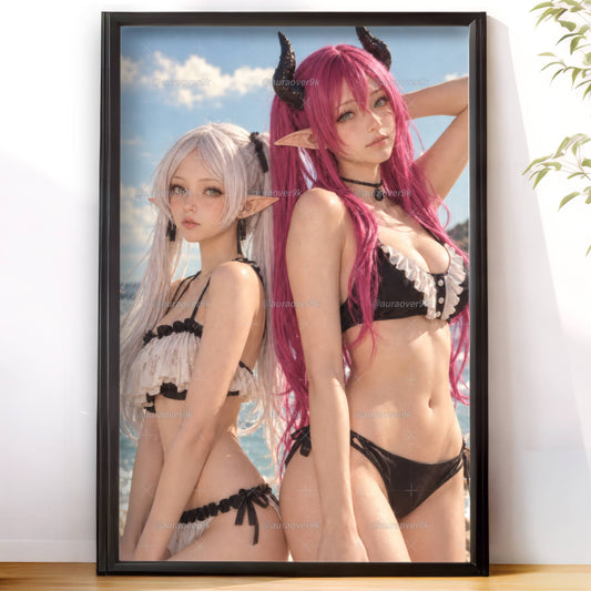 Frieren and Aura Beach Cosplay Baddies