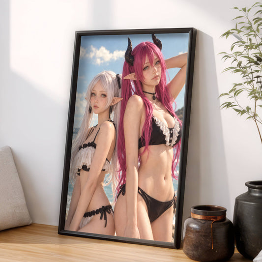Frieren and Aura Beach Cosplay Baddies